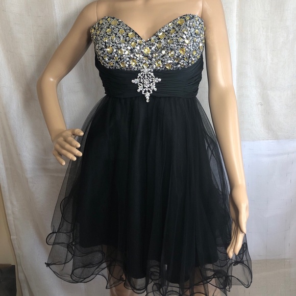 Colors Dress Black Strapless Embellished Party Social Night  Dress Size 10 Girls - Picture 3 of 12